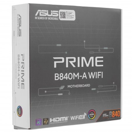 Материнская плата ASUS PRIME B840M-A WIFI, AM5, AMD B840, 4xDDR5, 4xSATA III, 3xM.2, 1xPCIe 4.0 x16, 2xPCIe 3.0 x16 (x1), 2xDP, 1xHDMI, 1x 2.5Gb LAN, Wi-Fi 6E, 2xUSB-A 10Gbps, 1xUSB-C 5Gbps, 4xUSB-A 2.0, 3x3.5 мм, 7.1, micro-ATX