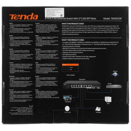 Коммутатор 8PORT 2.5G /2SFP TEM2010F Tenda