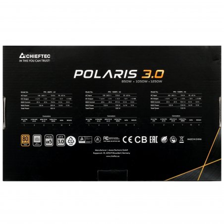 Блок питания Chieftec Polaris 3.0 PPS-1050FC-A3, 1050Вт, 80 PLUS Gold, 135мм, модульный, черный