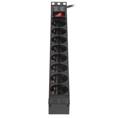 Блок розеток горизонтальный ExeGate ServerPro PDU-19H806 Al-8S-C14-3-SW, 19", 1U, Алюминий, 8 Schuko, кабель с вилкой C14 VDE-250V-10A-3*1.5мм2, 3 метра, выкл. с подсветкой SPD1, черный