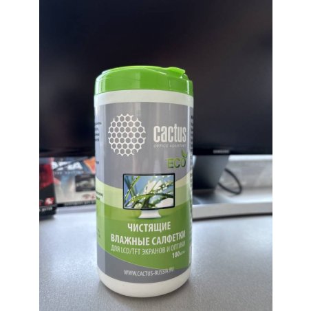 Салфетки Cactus CS-T1001E для экранов и оптики туба 100шт влажные