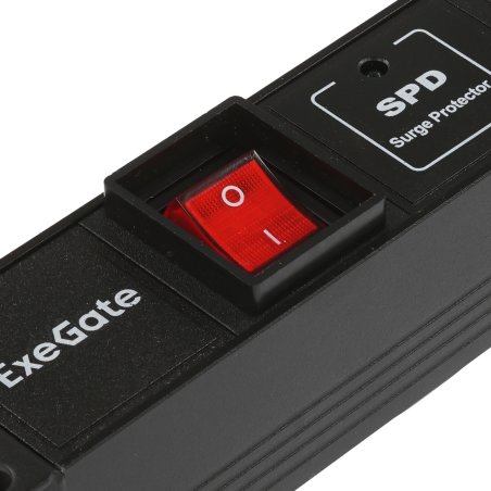 Блок розеток горизонтальный ExeGate ServerPro PDU-19H609 Al-6S-C14-2, 19", 1U, Алюминий, 6 Schuko, кабель с вилкой C14 VDE-250V-10A-3*1.0мм2, 2 метра, выкл. с подсветкой, SPD1, черный