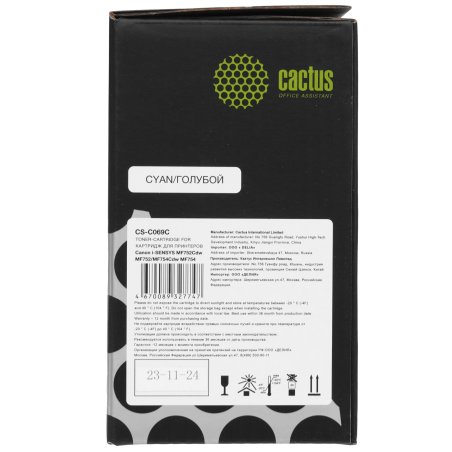 Картридж лазерный Cactus CS-C069C 069 голубой (1900стр.) для Canon i-SENSYS MF752Cdw MF752/MF754Cdw MF754