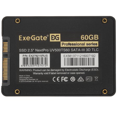 Накопитель SSD ExeGate NextPro UV500TS60, 60Gb, 2.5", SATA III, R/W 450/400