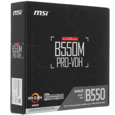 Материнская плата MSI B550M PRO-VDH WIFI, AM4, AMD B550, 4xDDR4, 4xSATA, 2xM.2, 1xPCIe 4.0 x16, 2xPCIe x1, 1xDisplayPort, 1xHDMI, 1xVGA, 1x 1Gb LAN, 2xUSB 2.0, 4xUSB 3.2 Gen 1, 3x3.5 мм, 7.1, mATX
