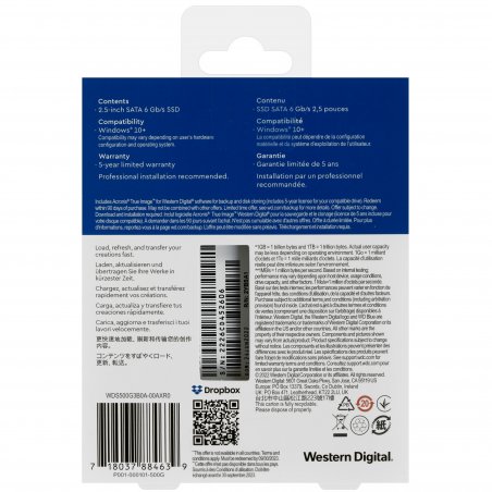 Накопитель SSD WD Blue SA510 WDS500G3B0A, 500GB, SATA III, 2.5", R/W 560/510