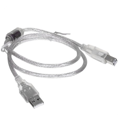 Кабель Cablexpert USB2.0 Pro, AM/BM, 0,75м, экран, 2 феррит.кольца, прозрачный (CCF-USB2-AMBM-TR-0.75M)