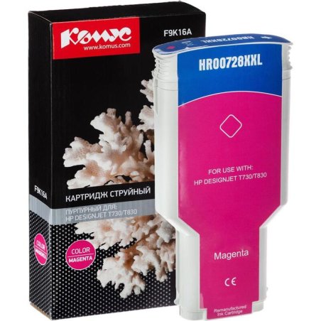 Картридж струйный HP F9K16A (HP 728) для DesignJet T730, T830. Пурпурный. 300 мл.