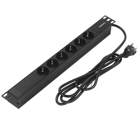Блок розеток горизонтальный ExeGate ServerPro PDU-19H603 Al-6S-EU2.5, 19", 1U, Алюминий, 6 Schuko, кабель с евровилкой VDE-250V-16A-3*1.5мм2, 2.5 метра, черный