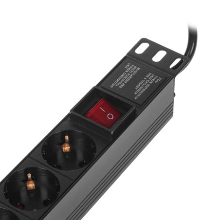 Блок розеток горизонтальный ExeGate ServerPro PDU-19H805 Al-8S-EU3-SW, 19", 1U, Алюминий, 8 Schuko, кабель с евровилкой VDE-250V-16A-3*1.5мм2, 3 метра, выкл. с подсветкой, черный