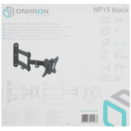 Кронштейн ONKRON NP15 для телевизора 10"-32" наклонно-поворотный, черный