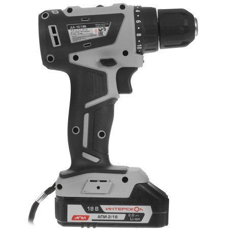 Дрель-шуруповерт аккумуляторная ИНТЕРСКОЛ ДА-10/18В МиниМАКС, 12 В, 2 А·ч, аккумуляторная