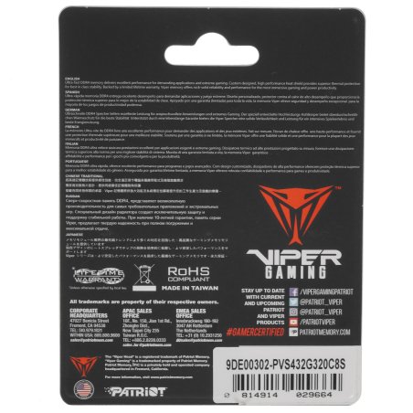 Оперативная память Patriot Steel Series, DDR4, 32Gb (1x32 Gb), 3200 MHz, CL22, радиатор, черный, SO-DIMM