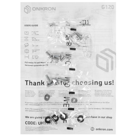 Кронштейн (держатель) ONKRON G120 для телевизора 13"-34" дюймов настенный, черный