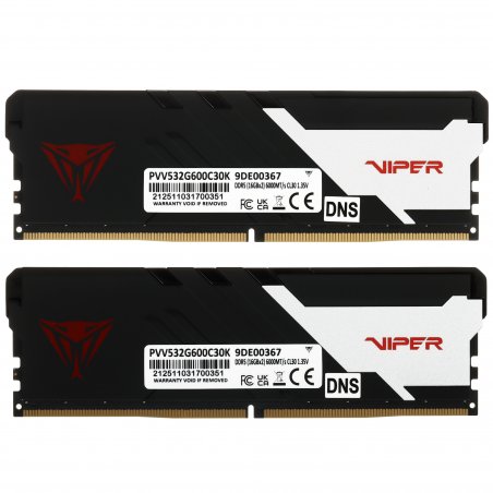 Оперативная память Patriot Viper Venom, DDR5, 32Gb (2x16Gb), 6000MHz, CL30, DIMM, с радиаторами, серый/черный