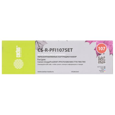 Картридж перезаправляемый струйный Cactus CS-R-PFI107SET набор 5шт.упак. для Canon imageProGRAF iPF670/680/685/770/780/785 без чипа