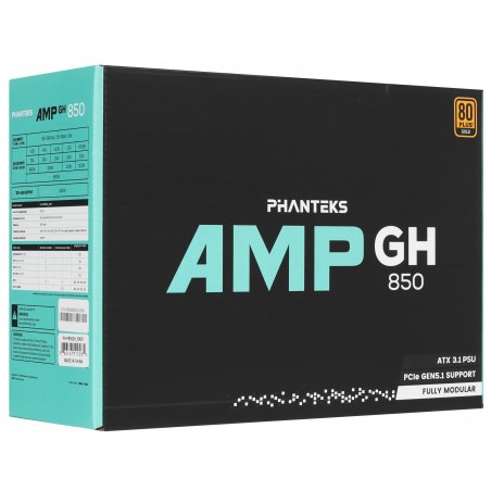Блок питания PHANTEKS AMP GH 850W (80 Plus Gold, ATX 3.1, PCIe 5.1, APFC, 120мм Fan, Fully Modular, Black)/ PH-P850GH_BK01