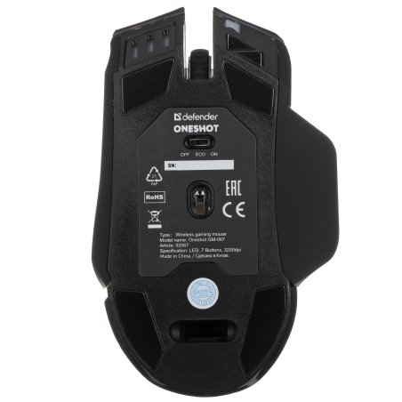 Мышь беспроводная Defender Oneshot GM-067 черный, 3200 dpi, радиоканал, USB, кнопки - 7
