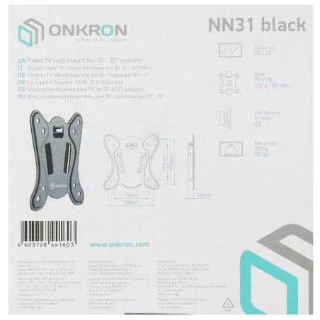 Кронштейн ONKRON NN31 для телевизора 10"-32" фиксированный, черный