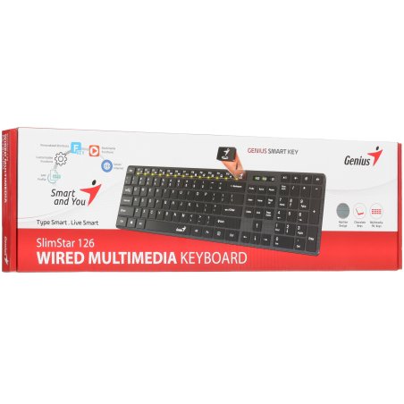 Клавиатура проводная Genius SlimStar 126 wired keyboard белый color (12 Multimedia Function Keys and 4 dedicated Hotkeys for Quick Coммands, Ultra-Slim Keycaps)