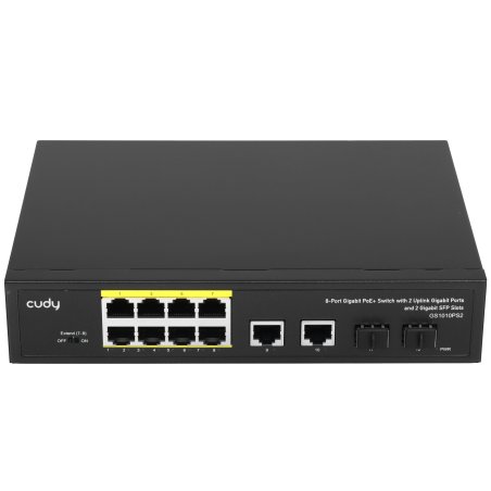 Коммутатор Cudy GS1010PS2, (L2) 10x1Gbит/с 2xКомбо(1000BASE-T/SFP) 2SFP 8PoE 120W, неуправляемый