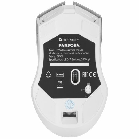 Мышь беспроводная Defender Pandora GM-502 белый, 3200 dpi, радиоканал, USB, кнопки - 7