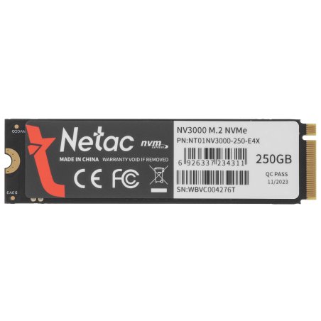 Накопитель SSD Netac NV3000, 250Gb, PCIe 3.0 x4, M.2 2280, NVMe, R/W 3000/1400