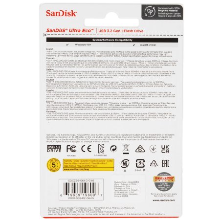 Флешка USB 64Gb SanDisk CZ96 Ultra Eco, USB 3.2, Blue-Green