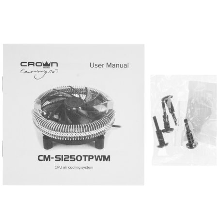 Кулер для процессора Crown CM-S1250TPWM v2 серебристый/черный, 95 мм, алюминий, 2000 об/мин, 28.7 дБ, 4 pin, 125 Вт, 53 мм