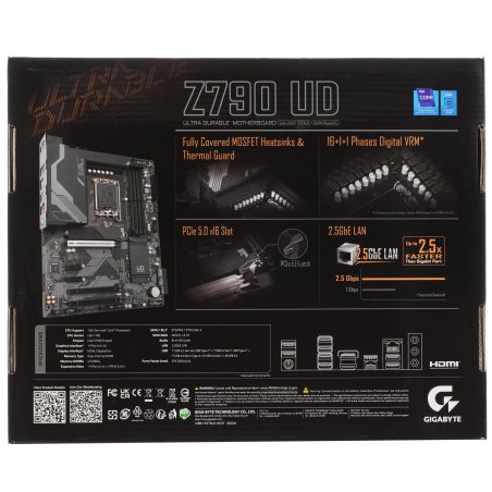Материнская плата Gigabyte Z790 UD AX (V1.1/V1.2), LGA 1700, Intel Z790, 4xDDR5, 6xSATA, 3xM.2, 1xPCIe 5.0 x16, 1xPCIe 4.0 x4, 1xPCIe 3.0 x1, 1xHDMI, 1xDP, 1x 2.5Gb LAN, 4xUSB-A 2.0, 4xUSB-A 3.2 Gen 1, 1xUSB-A 3.2 Gen 2, 1xUSB-C 3.2 Gen 2x2, 7.1, ATX