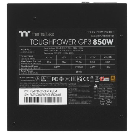Блок питания Thermaltake Toughpower GF3 850W (PS-TPD-0850FNFAGE-4), 850Вт, 80 PLUS Gold, 135мм, модульный, черный
