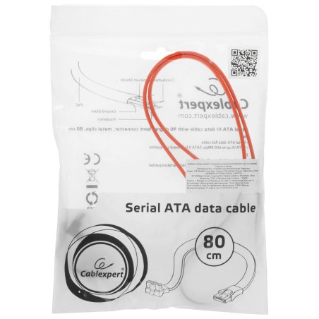 Кабель интерфейсный SATA Cablexpert CC-SATAM-DATA90-0.8M, 80см, угловой разъем, 7pin/7pin, защелка, пакет