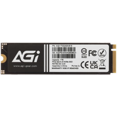 Накопитель SSD AGI AGI1T0G43AI818, 1Tb, PCIe 4.0 x4, M.2 2280, NVMe, R/W 4700/2800