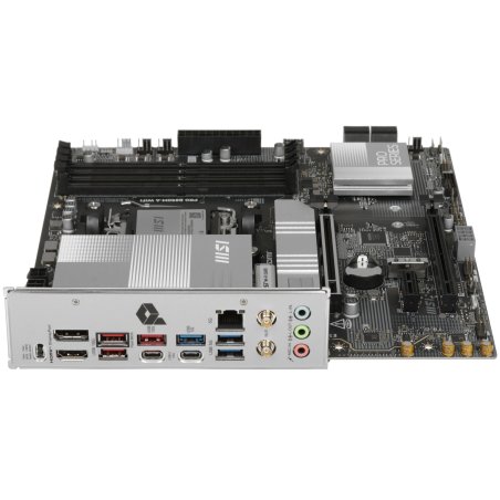 Материнская плата MSI PRO B850M-A WIFI, AM5, AMD B850, 4xDDR5, 4xSATA, 2xM.2, 1xPCIe 5.0 x16, 1xPCIe 4.0 x4, 1xPCIe 3.0 x1, 1xHDMI (v2.1), 1xDP (v1.4), 1x5Gb LAN, Wi-Fi 7, Bluetooth 5.4, 2xUSB-C 10Gbps, 3xUSB-A 10Gbps, 3xUSB-A 5Gbps, 2x3.5 мм, 7.1, mATX