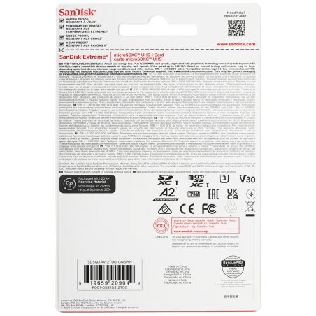 Флеш карта microSDXC 2048GB SanDisk EXTREME Class 10, UHS-I, W130, R 190 МБ/с