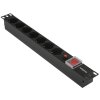 Блок розеток горизонтальный ExeGate ServerPro PDU-19H702 Al-7S-C14-SW-O, 19", 1U, Алюминий, 7 Schuko, С14, защита от перегрузки, черный