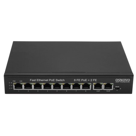 Коммутатор PoE Osnovo SW-21000(120W), 8 x FE с поддержкой PoE (IEEE 802.3af/at), 2 x FE, до 30W на порт, суммарно до 120W