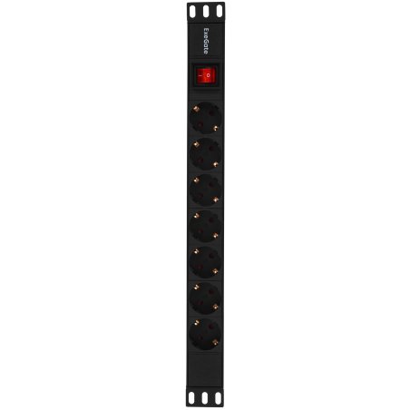 Блок розеток горизонтальный ExeGate ServerPro PDU-19H703 Al-7S-C20-SW, 19", 1U, Алюминий, 7 Schuko, С20, выкл. с подсветкой, черный