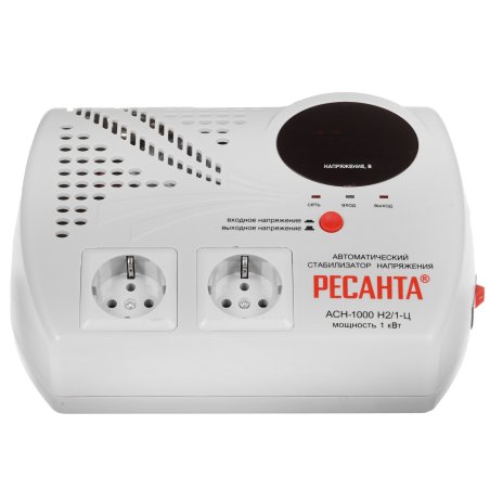 Стабилизаторы напряжения Ресанта АСН-1 000 Н2/1-Ц 63/6/13 Стабилизатор 2 роз, 220В±8%, Габариты 260х200х110, Вес 3,7кг