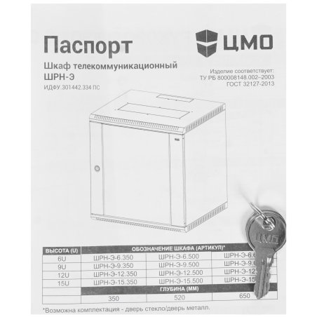 Шкаф настенный ЦМО ШРН-Э-12.500.1 12U 600x520 мм пер. дв. стал. лист несъемные бок. пан. серый