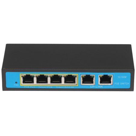 Коммутатор PoE 4 порта 10/100Mbps SWP-7504POE/2P 4xPoE+1xUplink RJ45, IEEE 802.3af, мощность 15.4 Вт на порт, БП 52В/1.25А, настенный крепеж в ком