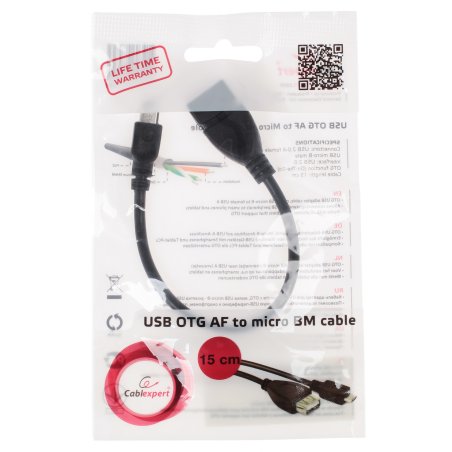 Кабель Gembird/Cablexpert A-OTG-AFBM-001 AF/MicroBM, Кабель USB 2.0 OTG, 0.15м, пакет