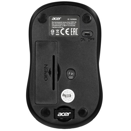 Мышь беспроводная Acer OMR134 серый, 1000 dpi, радиоканал, USB, кнопки - 3