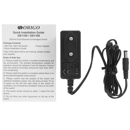 Неуправляемый коммутатор 5-портовый 10/100 Мбит/с ORIGO OS1105/A1A