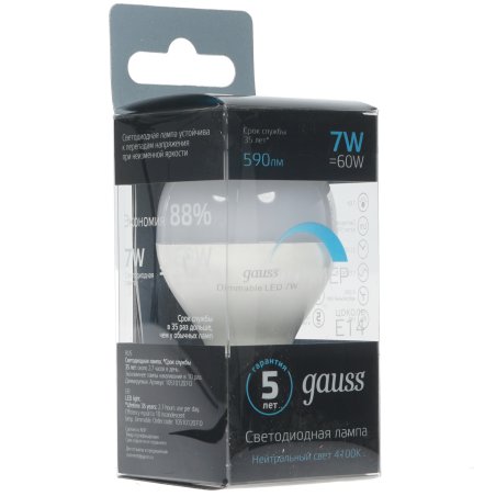 Лампа светодиодная Gauss Led Globe-dim E14 7Вт 4100К диммируемая