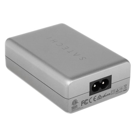 Сетевое зарядное устройство Satechi Compact Charger с технологией GaN Power. Порты: USB Type-C 100 Вт х 2, USB Type-A до12 Вт. серый космос. Satechi Compact GaN Charger 100W Type-C PD - Space Gray