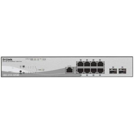 Коммутатор управляемый D-Link DGS-1210-10P/ME 2 уровня с 8 портами 10/100/1000Base-T с поддержкой PoE и 2 портами 1000Base-X SFP