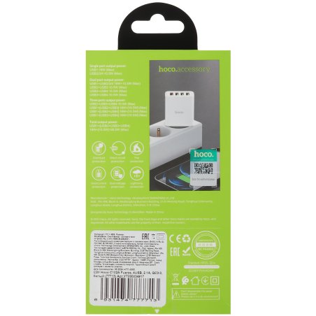 Сетевое зарядное устройство HOCO (6931474777713) C102A белый СЗУ 4USB 2.1A QC3.0 быстрая зарядка