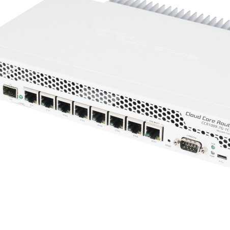 Маршрутизатор Mikrotik CCR1009-7G-1C-PC with Tilera Tile-Gx9 CPU (9-cores, 1Ghz per core), 1Gb RAM, 7xGbit LAN, 1x Combo port (1xGbit LAN or SFP), RouterOS L6, passive cooling desktop enclosure, rackmount ears, PSU