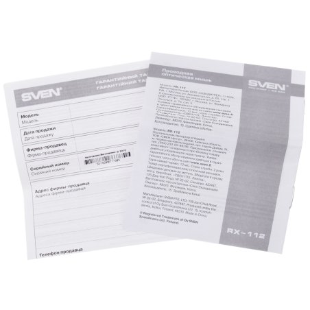 Мышь проводная SVEN RX-112 черный, 800 dpi, USB, кнопки - 3